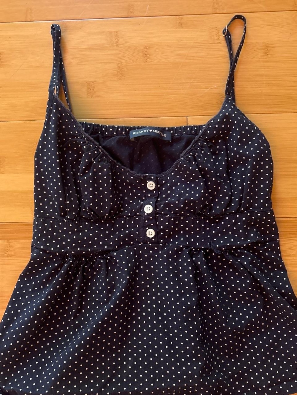 Brandy Melville Navy Blue Polka Dot Spaghetti Strap Top